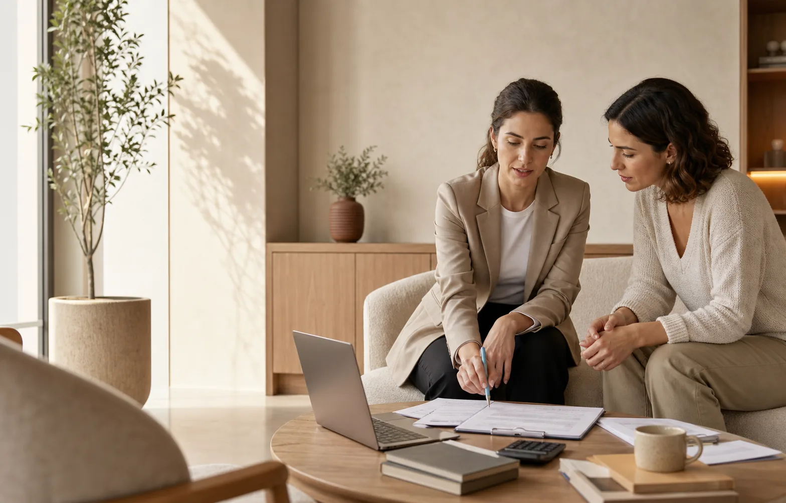 Mali müşavirlik hizmetleri değerlendirme görüşmesinde SMMM danışmanı ve işletme sahibi